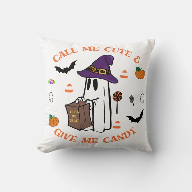 Candy Ghost Throw Pillow (Front)