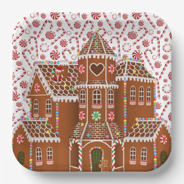 Candy Gingerbread House  Paper Plate (Front)