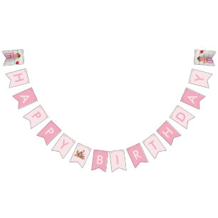 Candy Gingerbread House Pink Birthday  Bunting Flags
