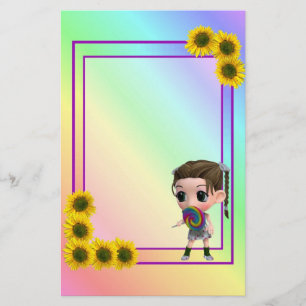 Candy Girl and Sunflowers Stationery