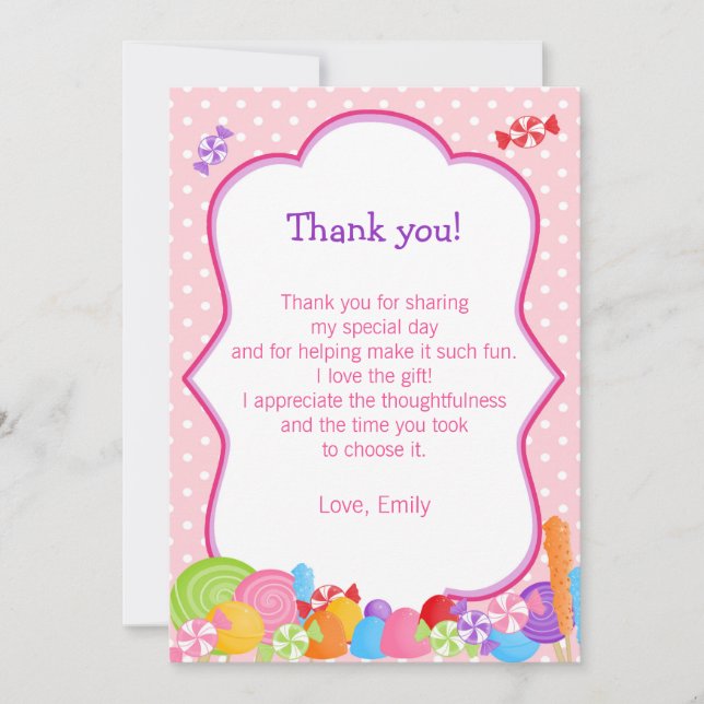 Candy Girl Birthday Party Thank You Card (Front)