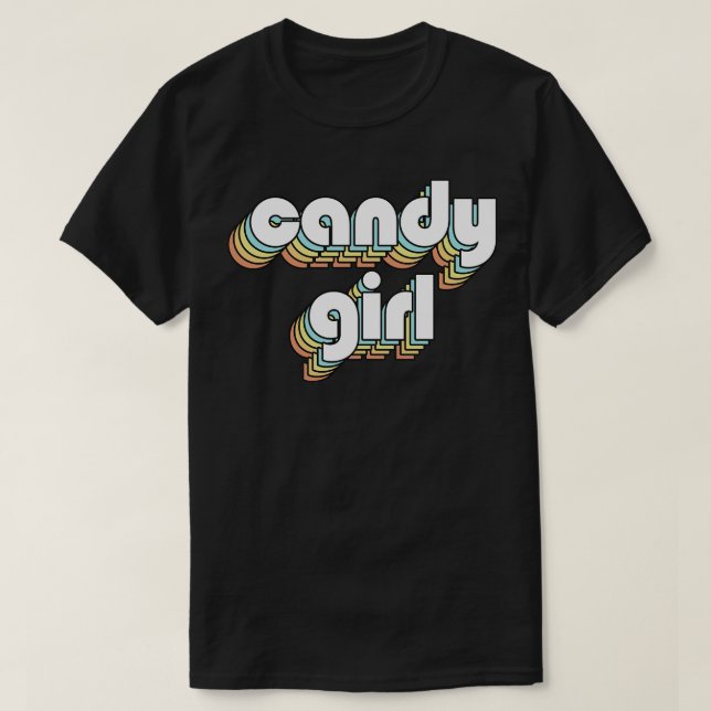 Candy Girl Retro Rainbow Typography Faded Style T-Shirt (Design Front)