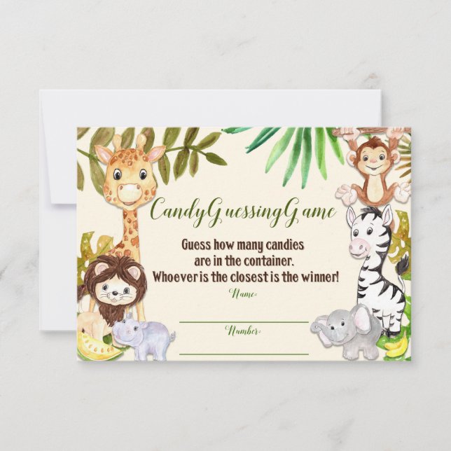 Candy Guessing Game, Safari Baby Shower, Jungle (Front)