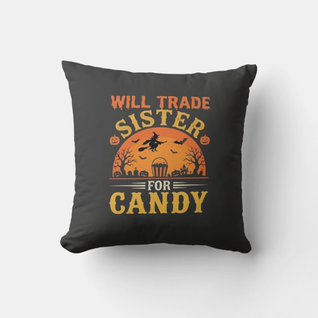 Candy Halloween Sister Trade Design_1 Throw Pillow (Front)