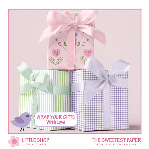 Candy Heart and Love Birds Valentines Day Wrapping Paper Sheet