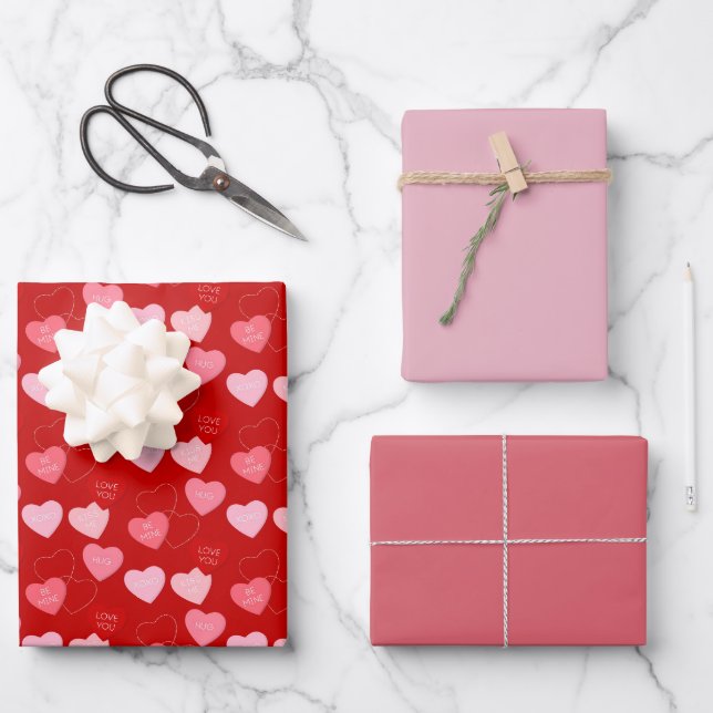Candy Heart Cascade Wrapping Paper Sheet (Front)