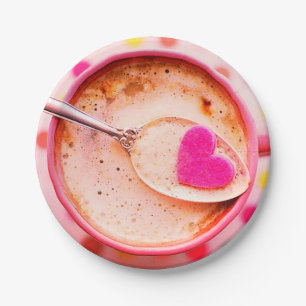 Candy heart coffee pink cup and saucer paper plate