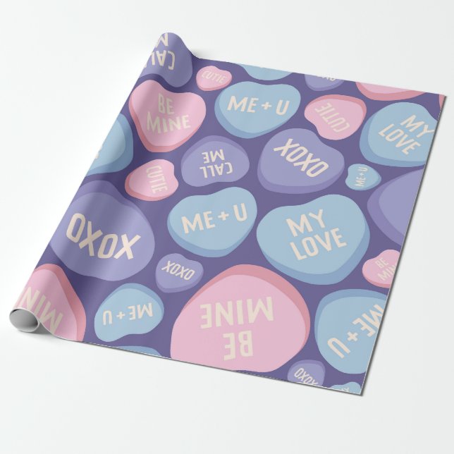 Candy Heart Messages Pattern Wrapping Paper (Unrolled)