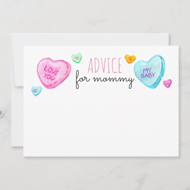 Candy heart Valentines Day advice for mommy card (Front)