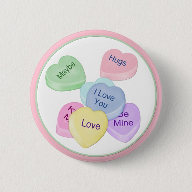Candy Hearts and Text 2 Inch Round Button (Front)