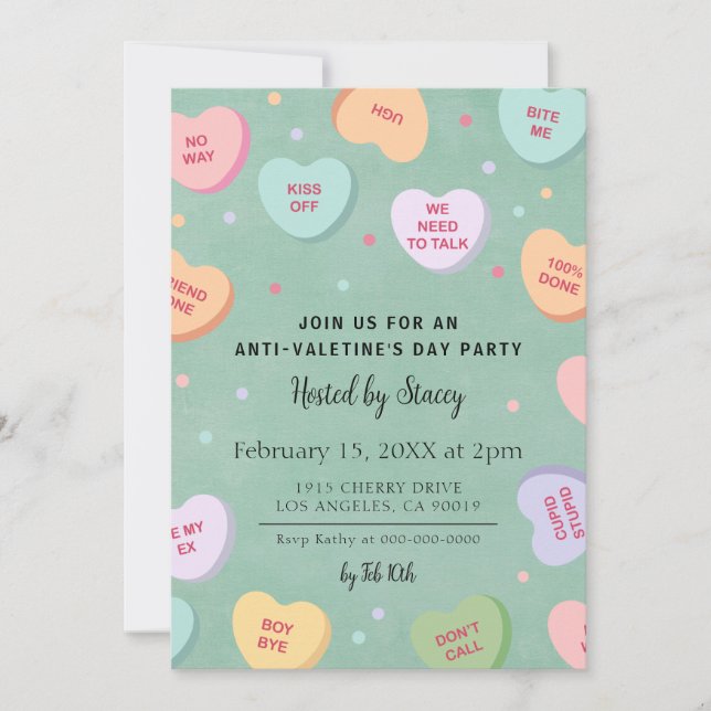 Candy Hearts Anti-Valentine's Day Party Invitation (Devant)