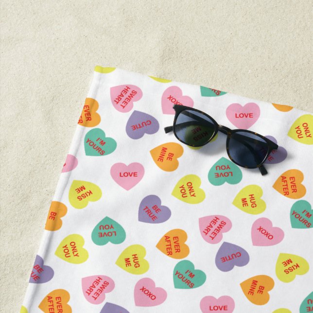 Candy Hearts Beach Towel (In Situ)