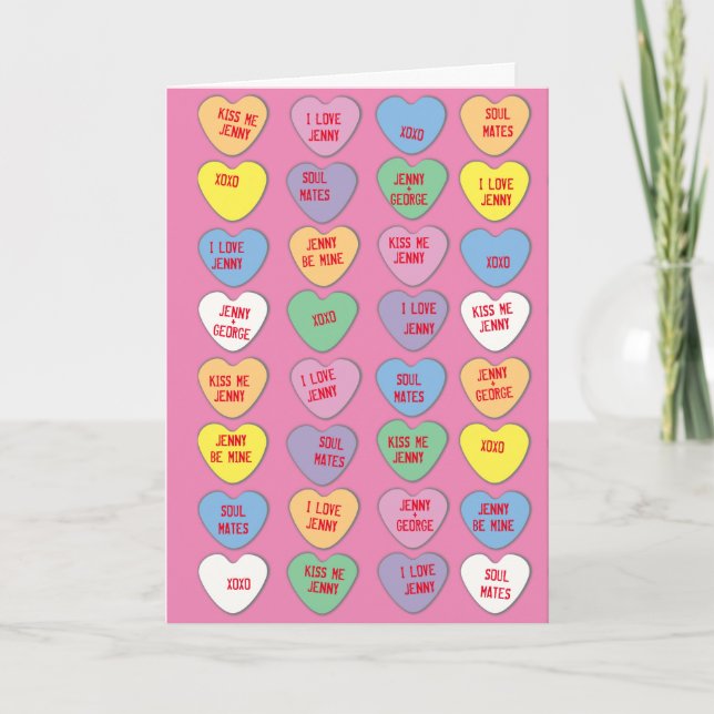 Candy Hearts Custom Messages Valentine Holiday Card (Front)