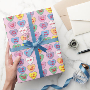 Candy Hearts Custom Messages Valentine Wrapping Paper