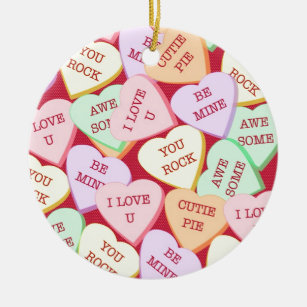 Candy Hearts Drawing Ceramic Ornament