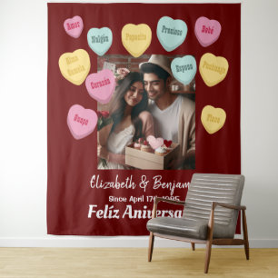 Candy hearts Happy Anniversary Spanish Tapestry