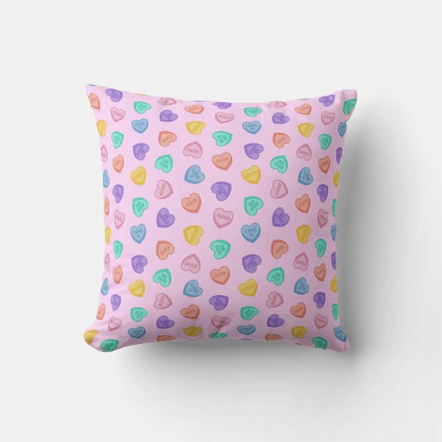 Candy Hearts Throw Pillow (Front)