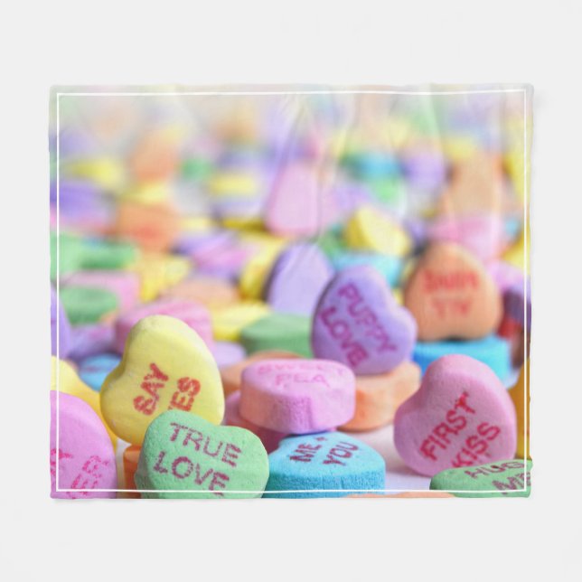 Candy Hearts Valentine Fleece Blanket (Front (Horizontal))