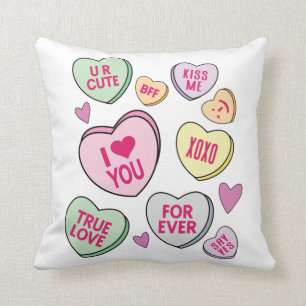 Candy Hearts Valentines Day Conversation Hearts Throw Pillow