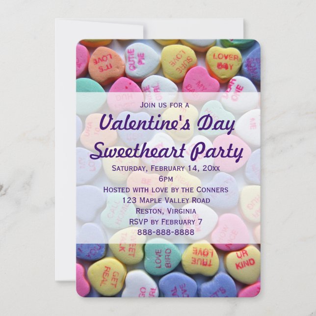 Candy Hearts Valentine's Day Party Invitations (Front)