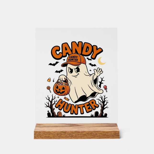 Candy Hunter Halloween Ghost Pumpkin Bucket_1 Acrylic Sign (Front)