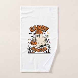 Candy Hunter Halloween Ghost Pumpkin Bucket_1 Hand Towel