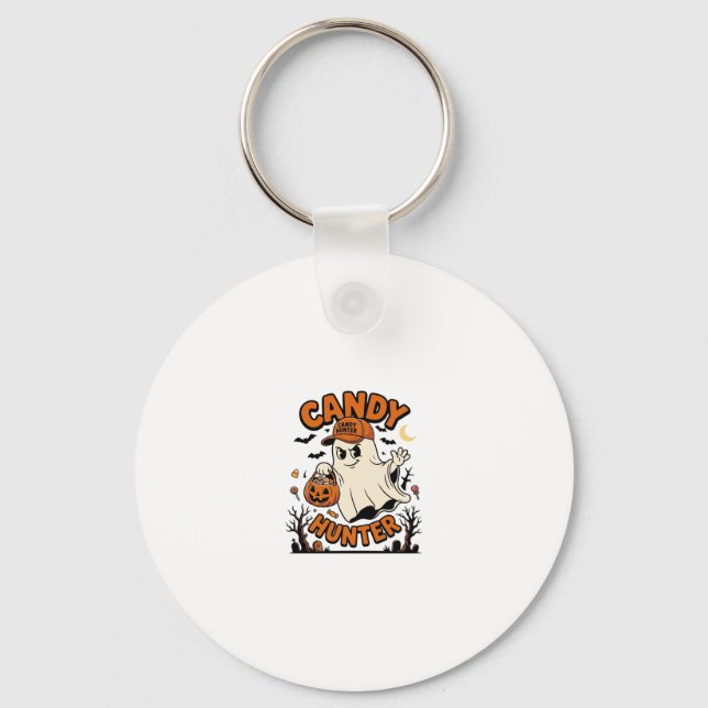 Candy Hunter Halloween Ghost Pumpkin Bucket_1 Keychain (Front)