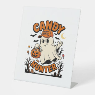 Candy Hunter Halloween Ghost Pumpkin Bucket_1 Pedestal Sign