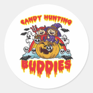 Candy Hunting Buddies Halloween Twin Costume Classic Round Sticker