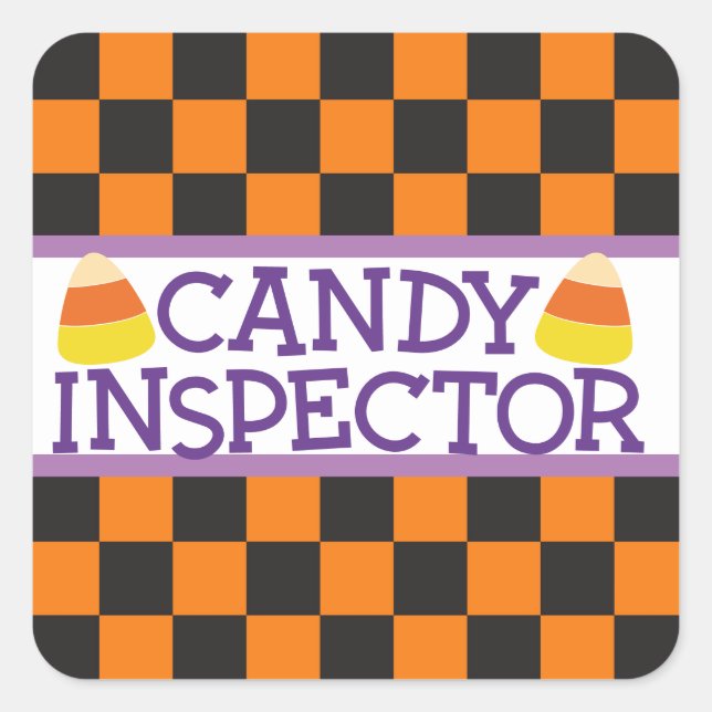 "Candy Inspector" Chequerboard  Halloween Pattern Square Sticker (Front)