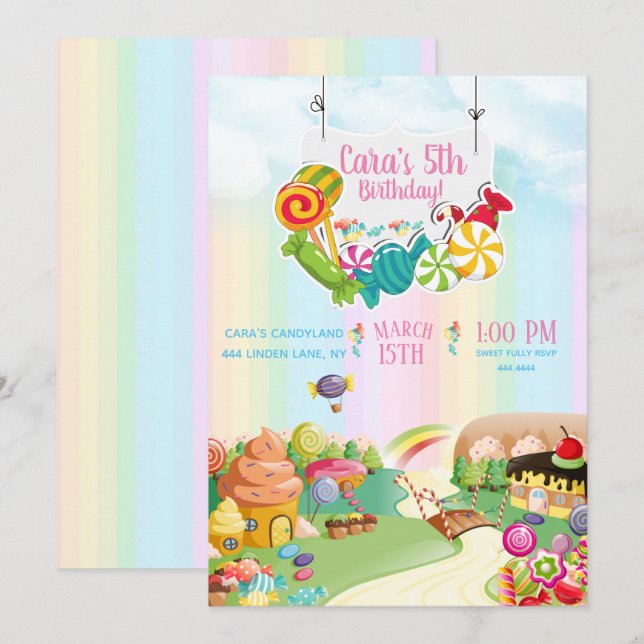 Candy land Anniversaire Fête Invitation (Devant / Derrière)