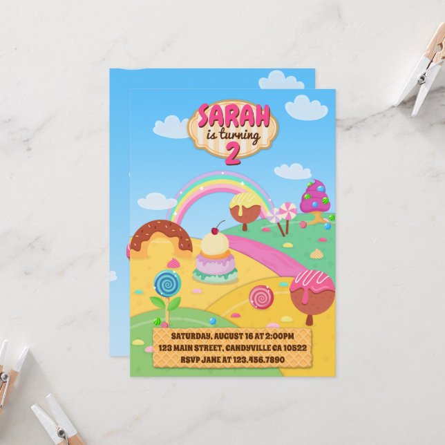 Candy Land Birthday Invitation (Front/Back In Situ)