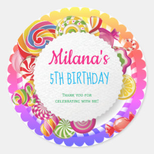 Candy land birthday party pastel classic round sticker