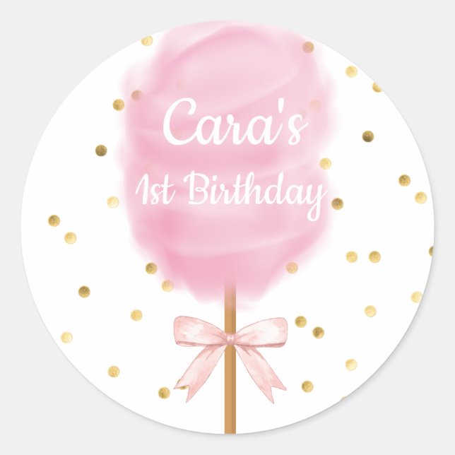 Candy land Cotton Candy Pink Birthday Party Invita Classic Round Sticker (Front)