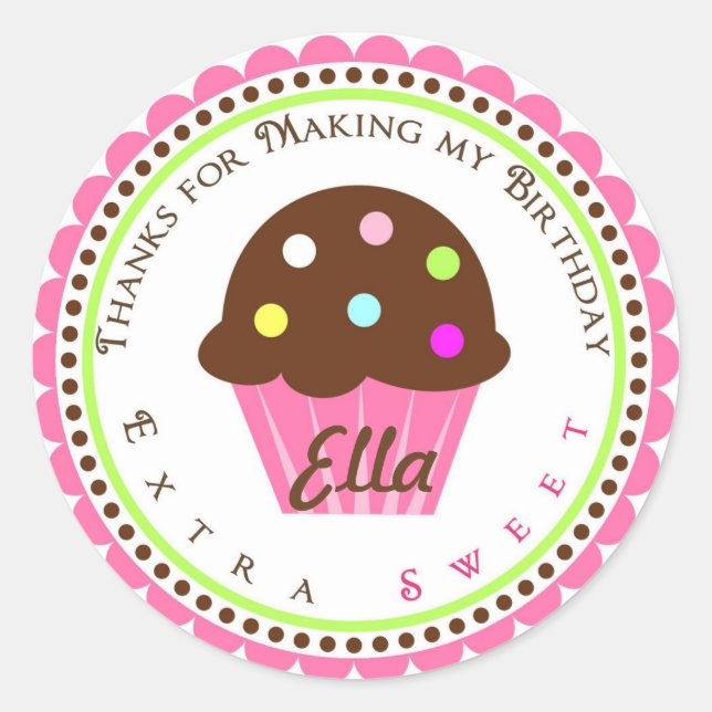 Candy Land Cupcake Birthday Party Favour Stickers (Front)