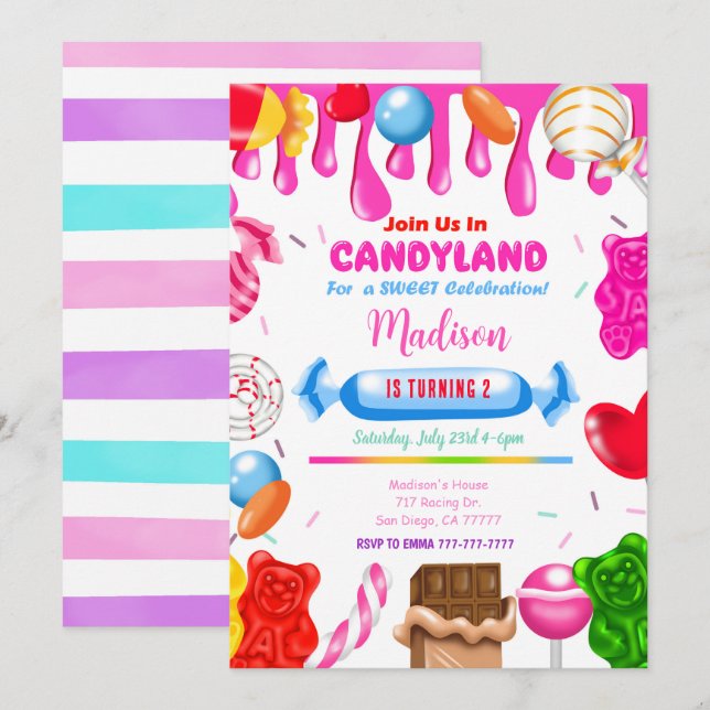 Candy land Invitation (Devant / Derrière)