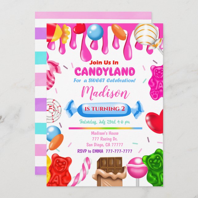 Candy Land Invitation d'anniversaire (Devant / Derrière)