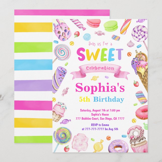 Candy Land Invitation d'anniversaire (Devant / Derrière)