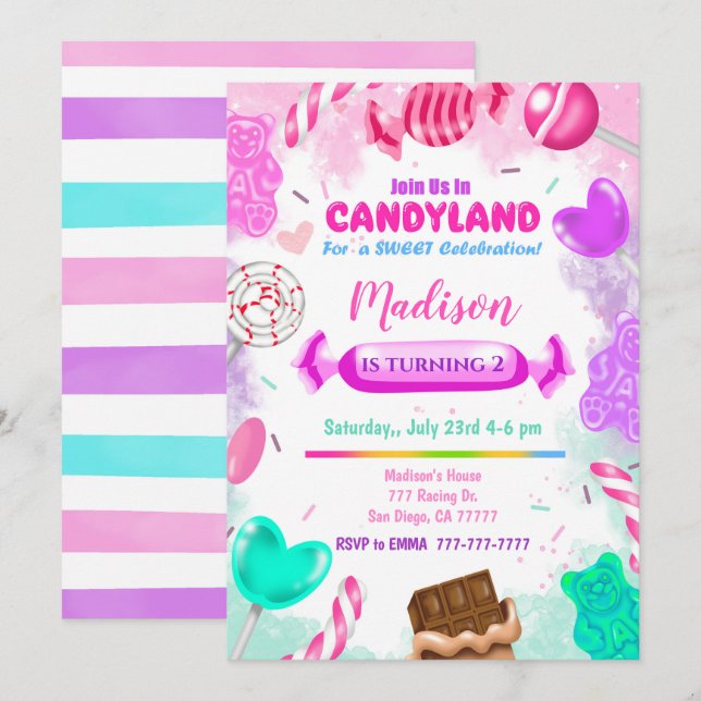Candy Land Invitation d'anniversaire (Devant / Derrière)