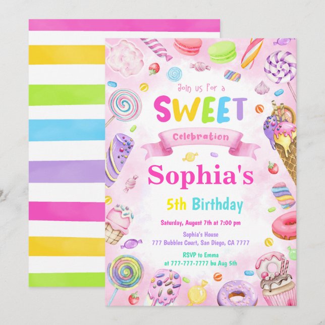 Candy Land Invitation d'anniversaire (Devant / Derrière)