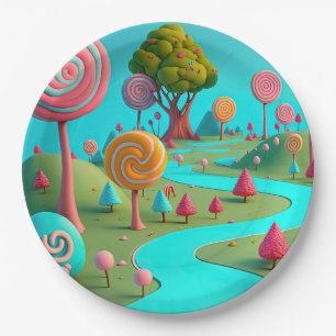 Candy Lane Lollipop Trees Gum Drop Forest Colourfu Paper Plate