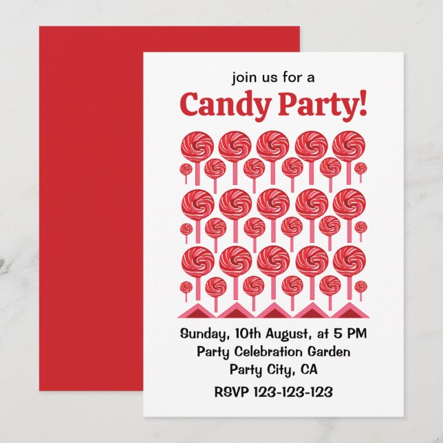 Candy Lollipop Sweet Candy Lollipop Party Invitation (Front/Back)