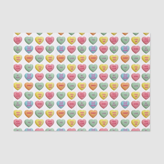 Candy Love Hearts Romantic Words Pattern Tissue Paper (Front)