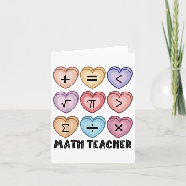 Candy Math Valentines Day Hearts Teacher Mathemati Card (Front)