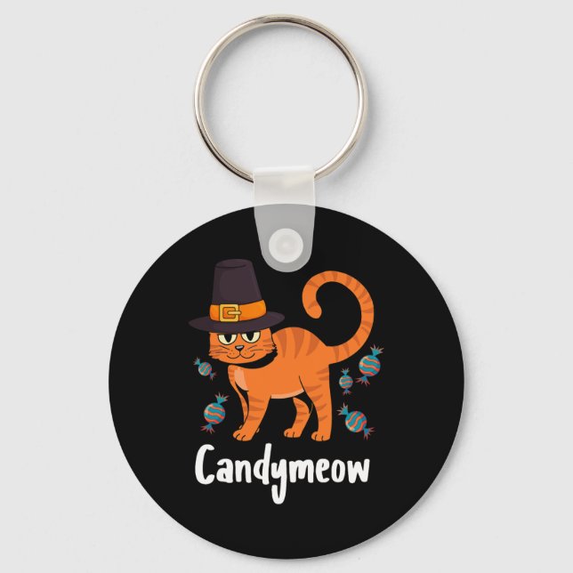 Candy-meow Thanksgiving Day Cat Kitten Lover Fall  Keychain (Front)