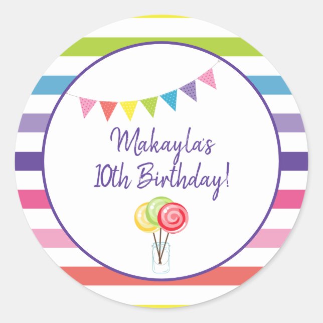 Candy Party Sweet Shop Birthday Party Rainbow Classic Round Sticker (Front)