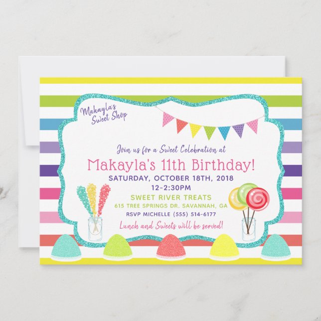 Candy Party Sweet Shop Invitation à la fête d'anni (Devant)
