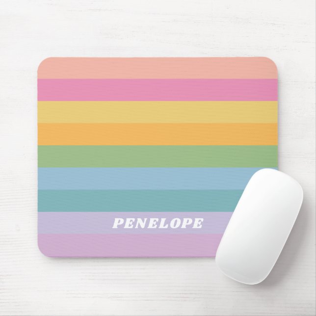 Candy Pastel Rainbow Stripes Personalized Mouse Pad (With Mouse)