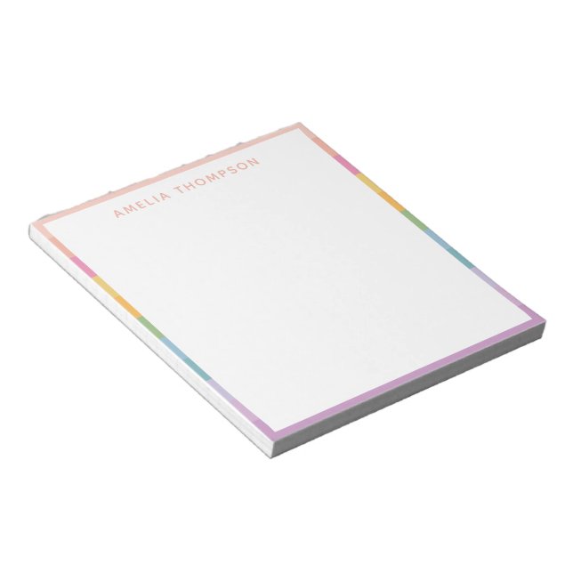Candy Pastel Rainbow Stripes Personalized Notepad (Angled)