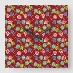 Candy pattern   Lollies pattern   lollipop 10 Square Wall Clock